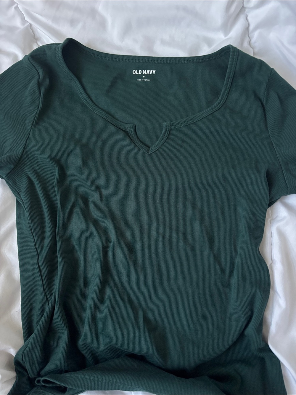 Old Navy Dark Green Ribbed Short-Sleeve Tee with Notch Neck
